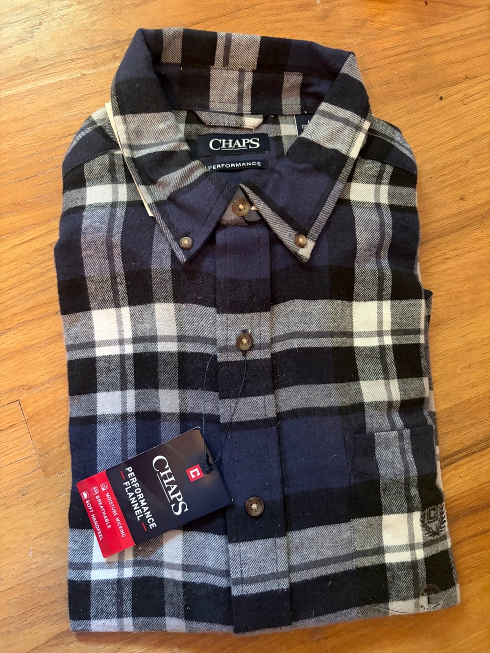 NWT CHAPS Men's Navy and Gray Plaid Button-Down Shirt